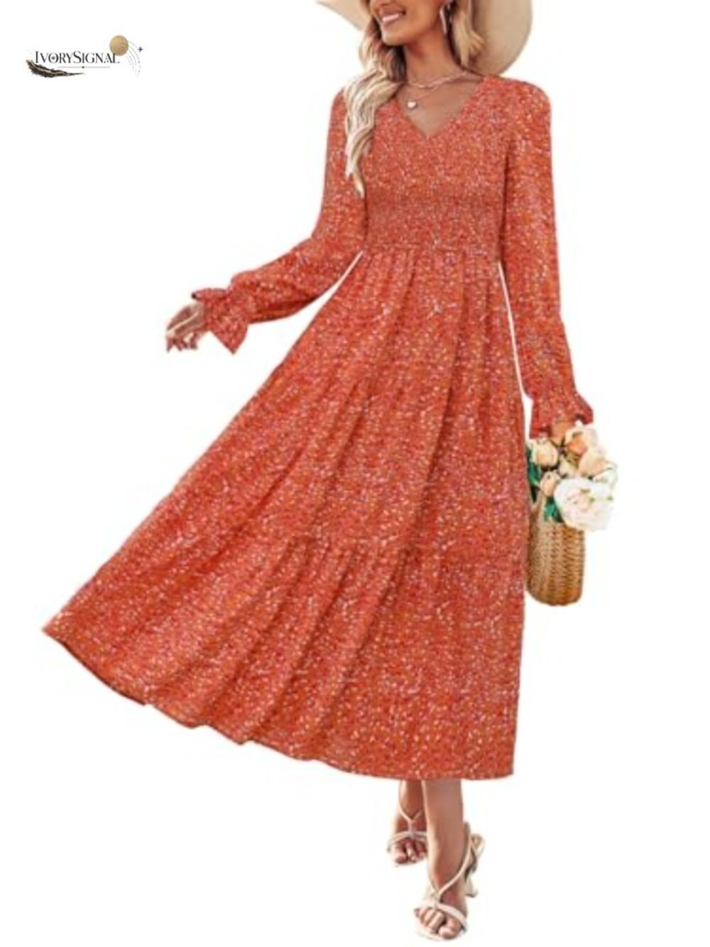 ZESICA Womens Floral A Line Long Sleeve Maxi Dress